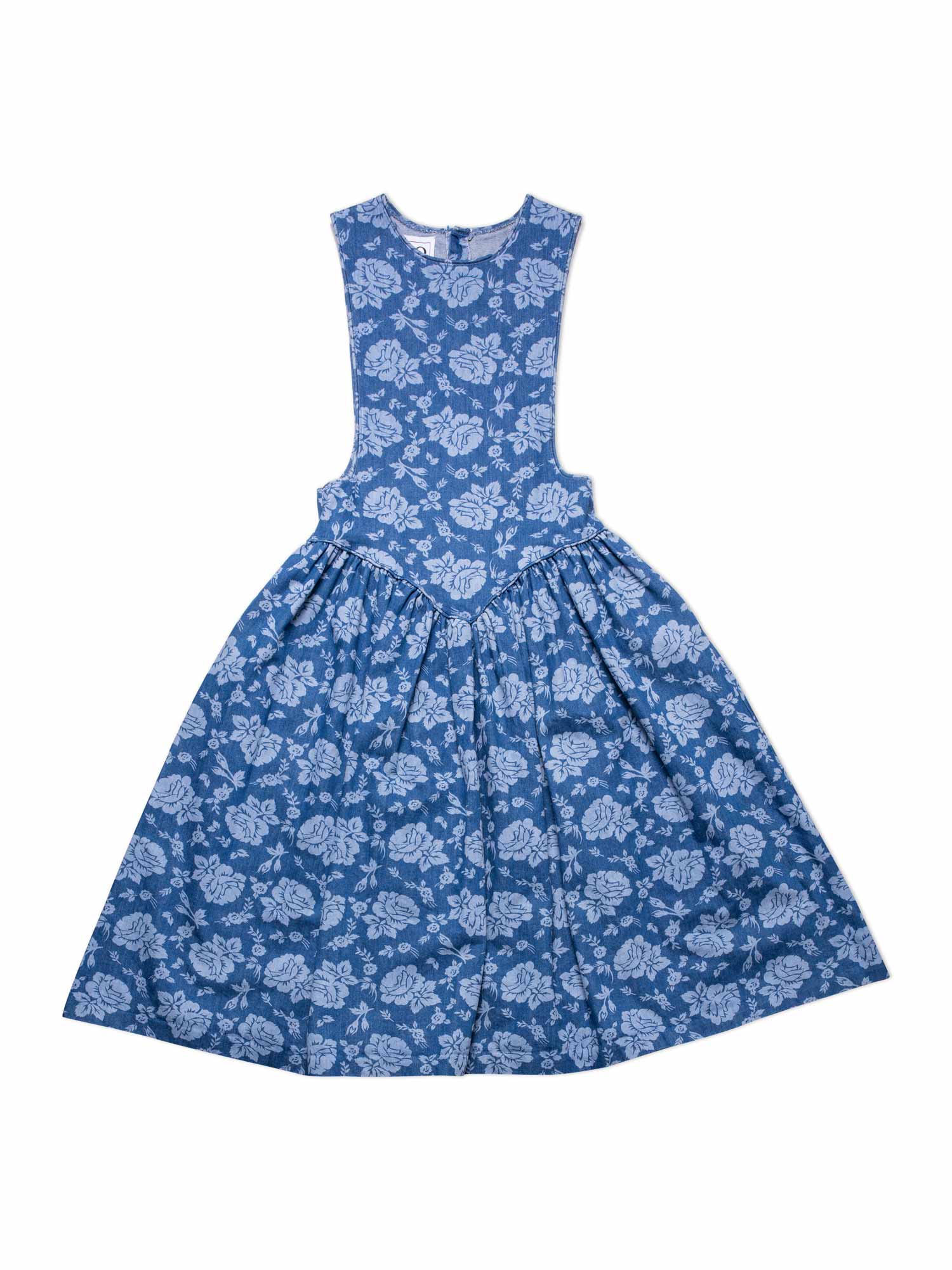 CODO Cotton Floral Denim Maxi Apron Dress Blue-designer resale