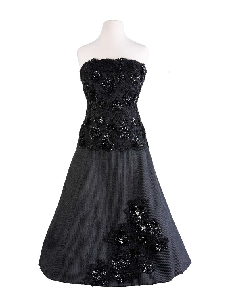 CODO Cotton Lace Embroidered A-line Dress Black-designer resale