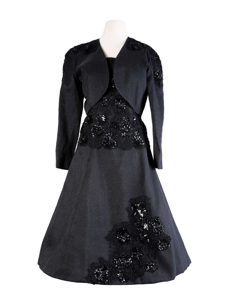 CODO Cotton Lace Embroidered A-line Dress Black-designer resale