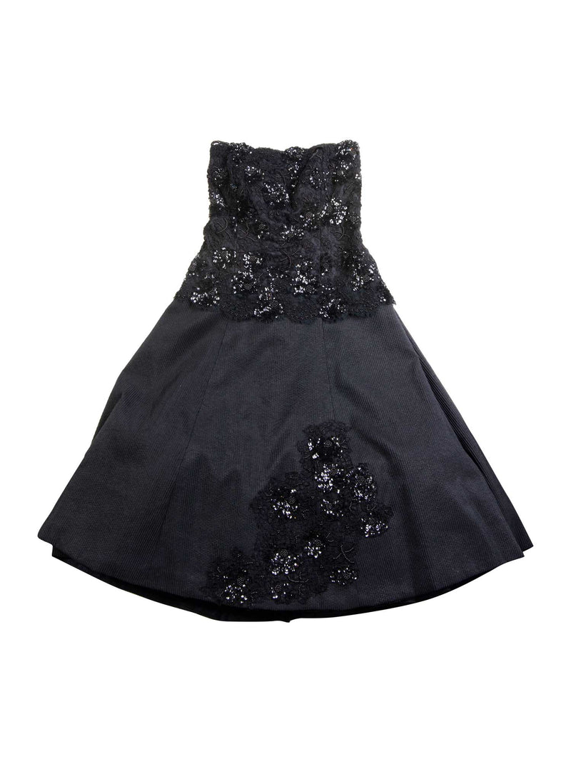 CODO Cotton Lace Embroidered A-line Dress Black-designer resale