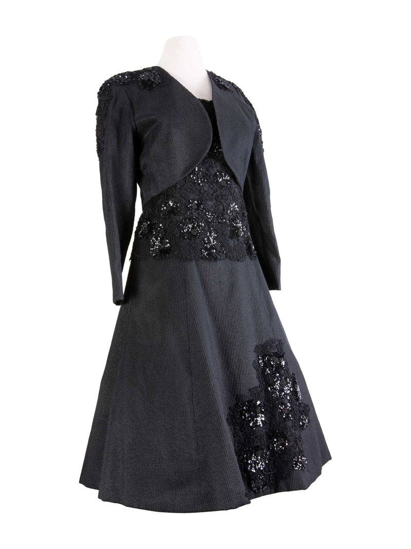 CODO Cotton Lace Embroidered A-line Dress Black-designer resale