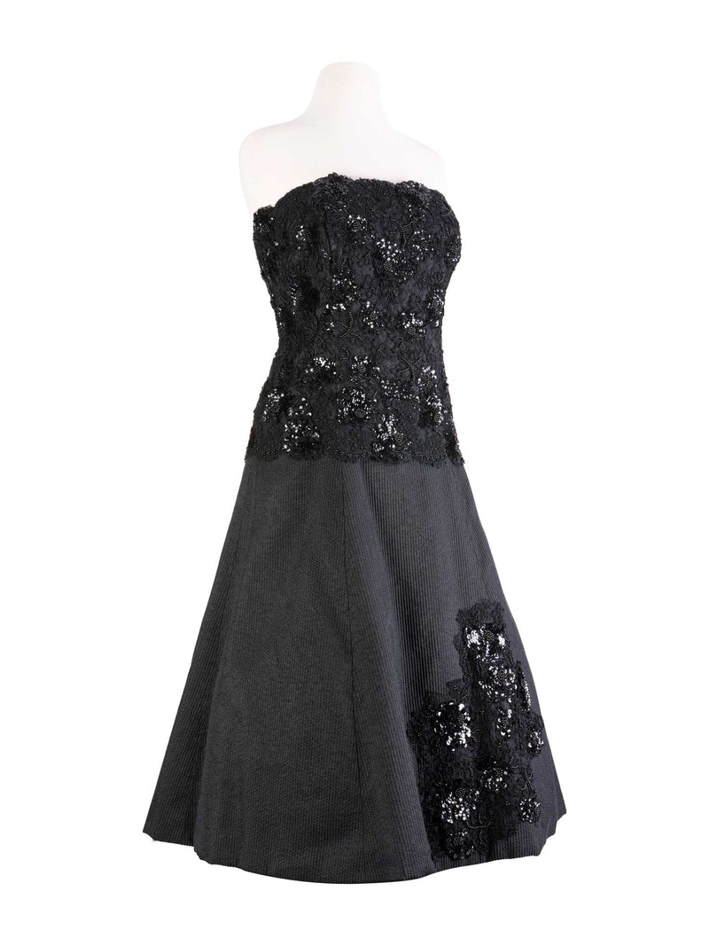 CODO Cotton Lace Embroidered A-line Dress Black-designer resale