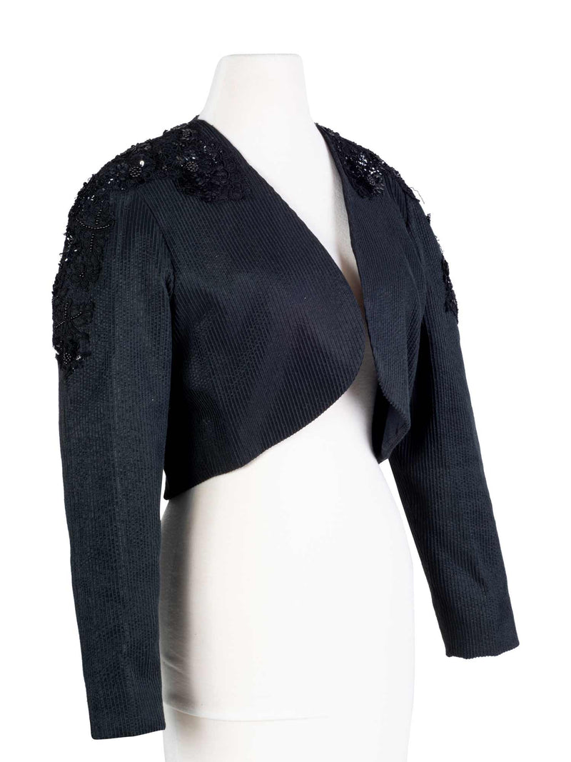 CODO Cotton Lace Embroidered Bolero Jacket Black-designer resale