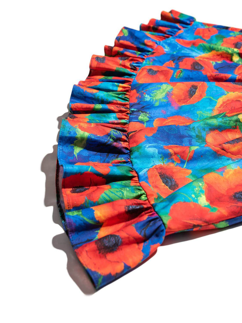 CODO Cotton Poppy Flower Print Midi Skirt Multicolor-designer resale
