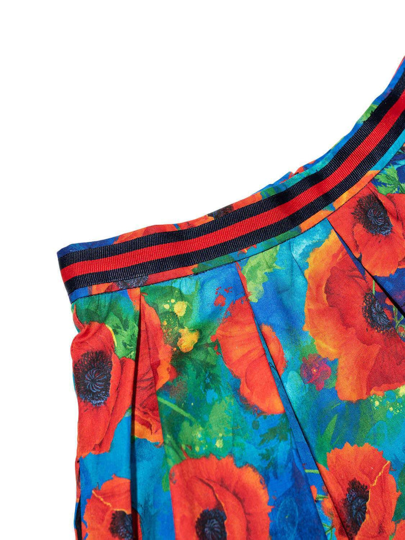 CODO Cotton Poppy Flower Print Midi Skirt Multicolor-designer resale