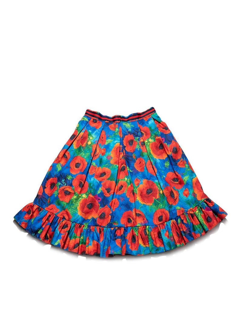 CODO Cotton Poppy Flower Print Midi Skirt Multicolor-designer resale