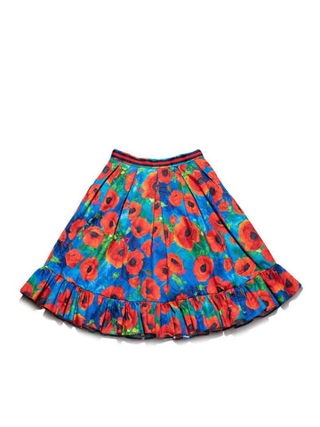 CODO Cotton Poppy Flower Print Ruffled Midi Skirt Multicolor-designer resale