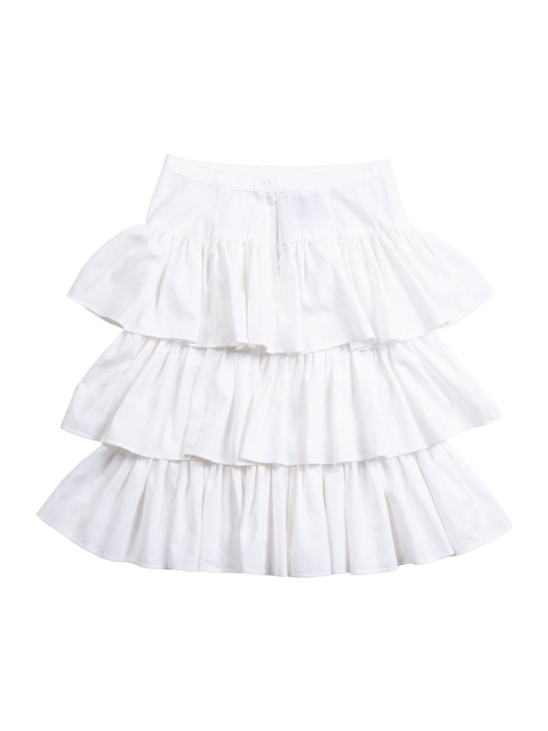 CODO Cotton Ruffle Midi Skirt White-designer resale