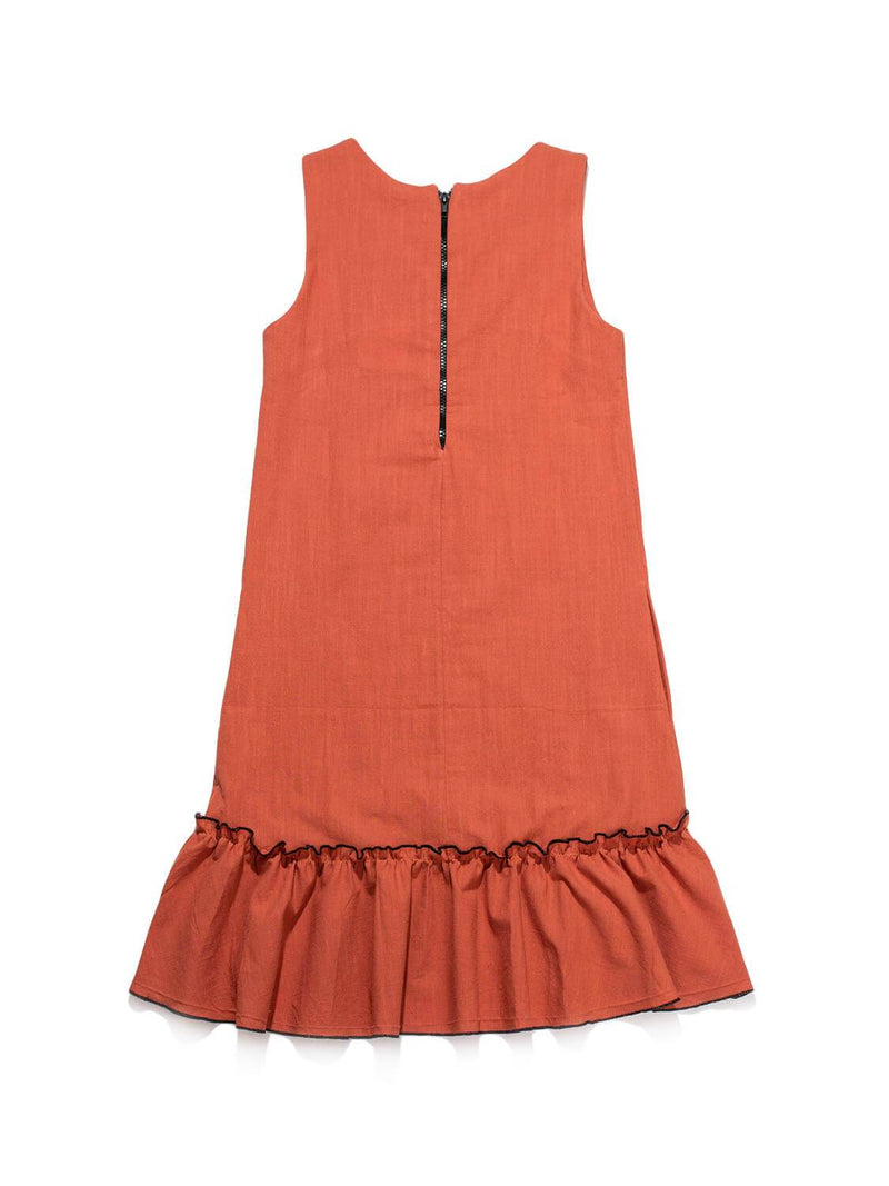 CODO Cotton Ruffle Mini Dress Terracotta Orange-designer resale