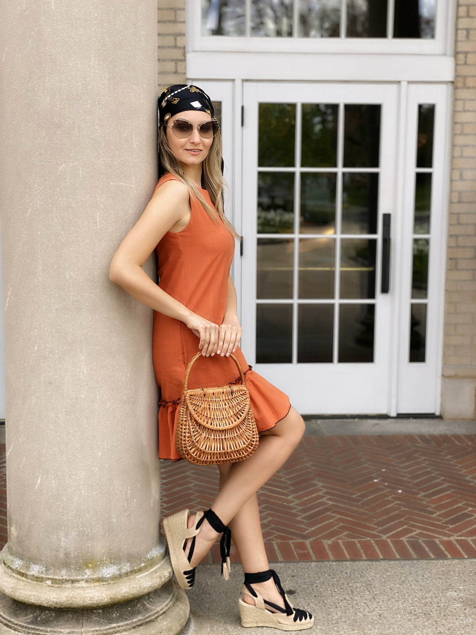 CODO Cotton Ruffle Mini Dress Terracotta Orange