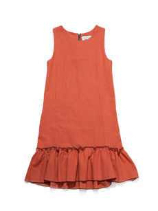CODO Cotton Ruffle Mini Dress Terracotta Orange-designer resale