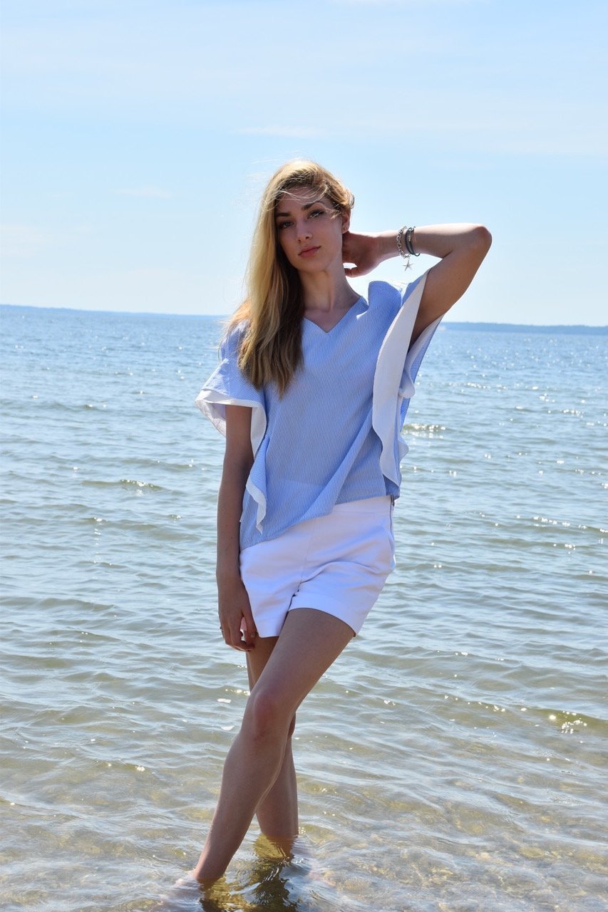 CODO Cotton Ruffle Shirt Blue