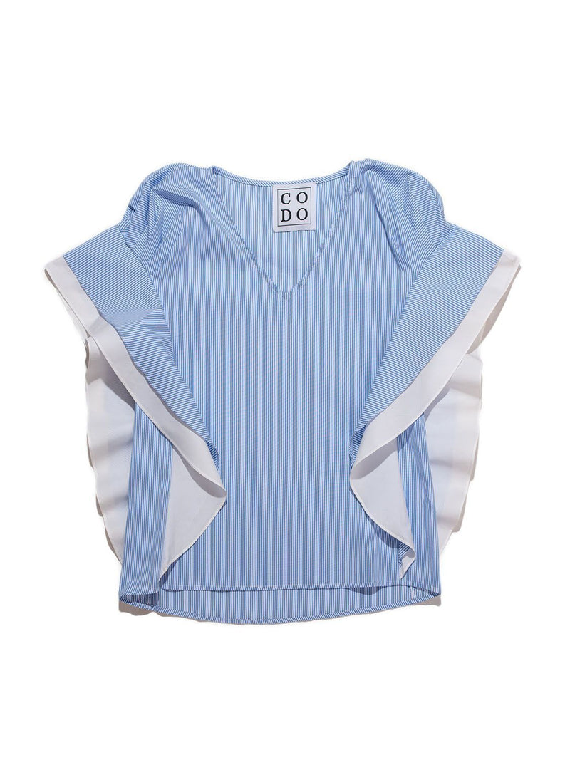 CODO Cotton Ruffle Shirt Blue-designer resale