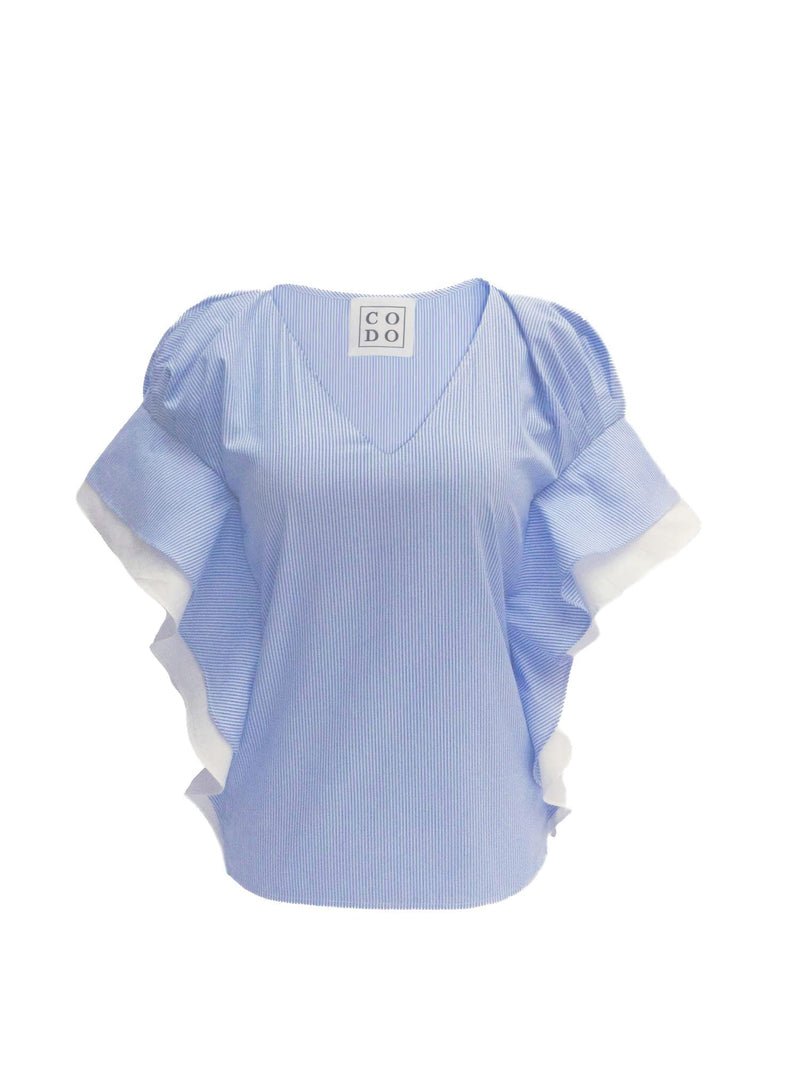 CODO Cotton Ruffle Shirt Blue-designer resale