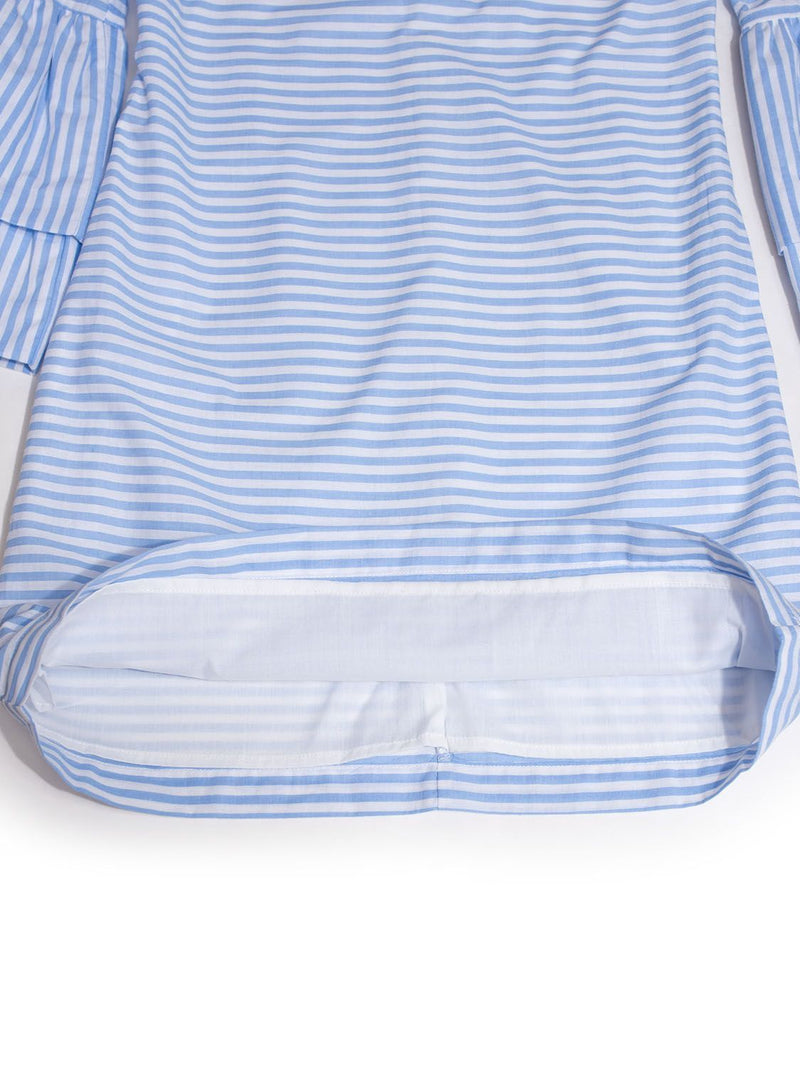 CODO Cotton Striped Bell Sleeve Mini Dress Blue White-designer resale