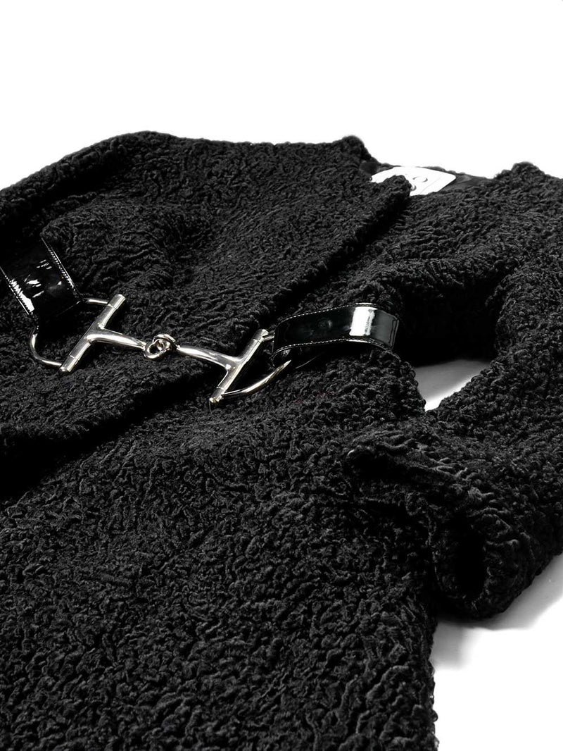 CODO Curly Lamb A Line Long Coat Black-designer resale