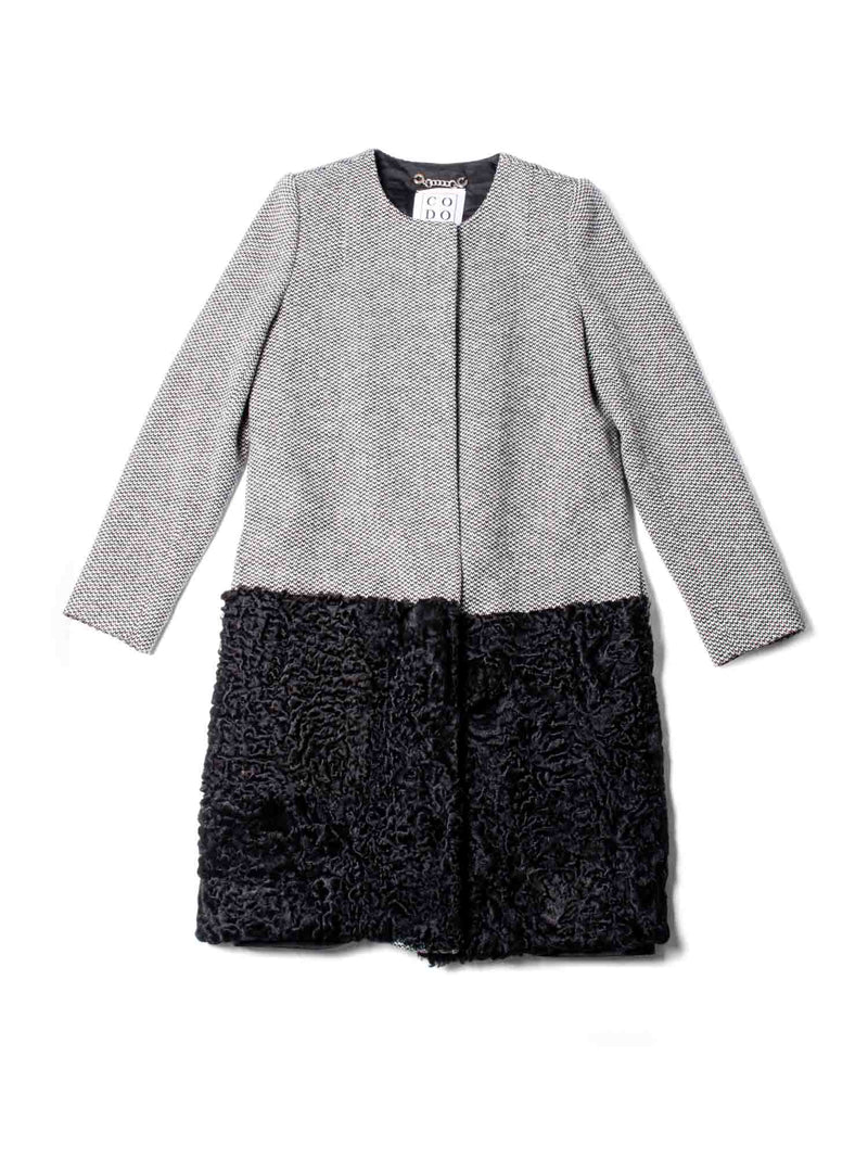 CODO Curly Lamb Fur Houndstooth Wool Coat Black White-designer resale
