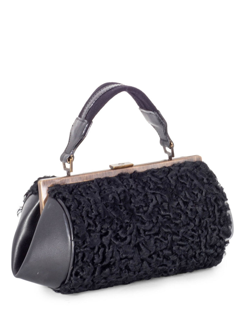 CODO Curly Lamb Fur Top Handle Mini Bag Black-designer resale