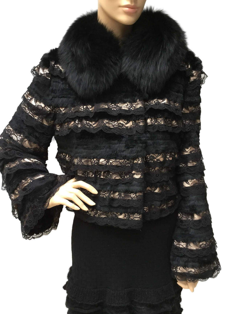 CODO Fox Fur Lace Jacket Black-designer resale