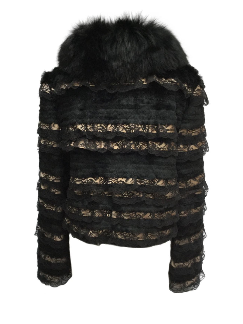 CODO Fox Fur Lace Jacket Black-designer resale