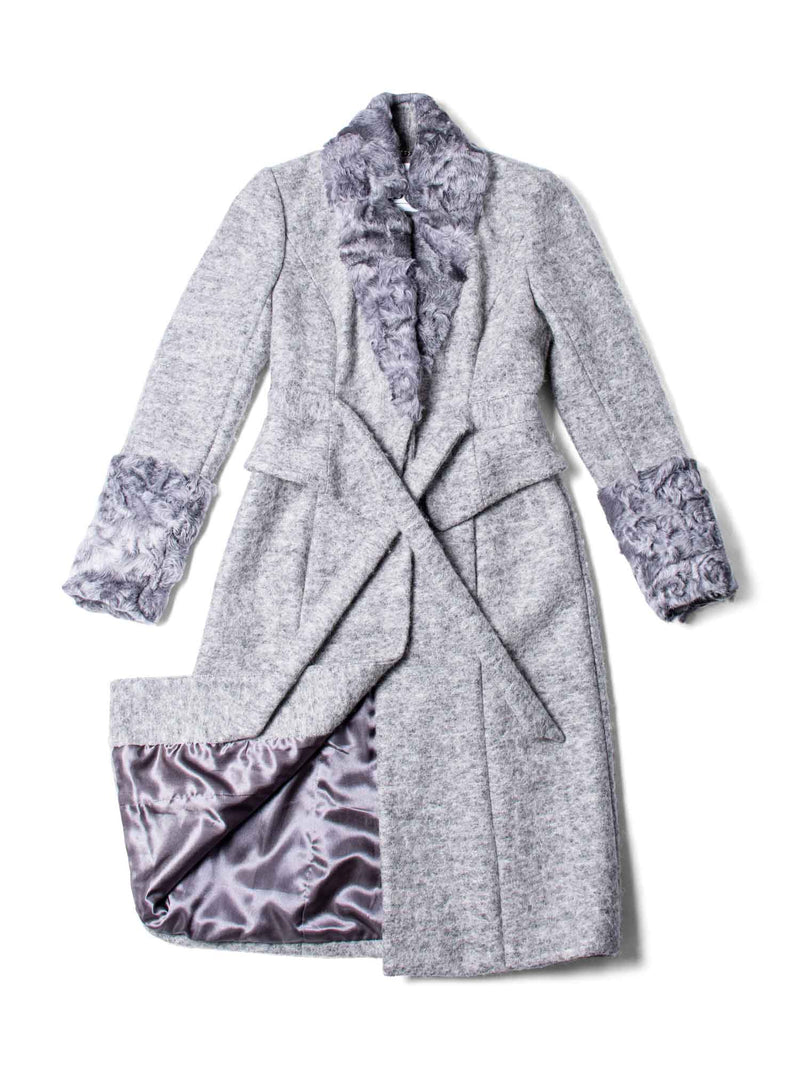 CODO Genuine Curly Lamb Felt Wool Belted Fitted Coat Grey-designer resale