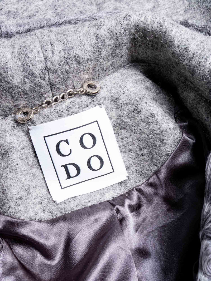 CODO Genuine Curly Lamb Felt Wool Belted Fitted Coat Grey-designer resale