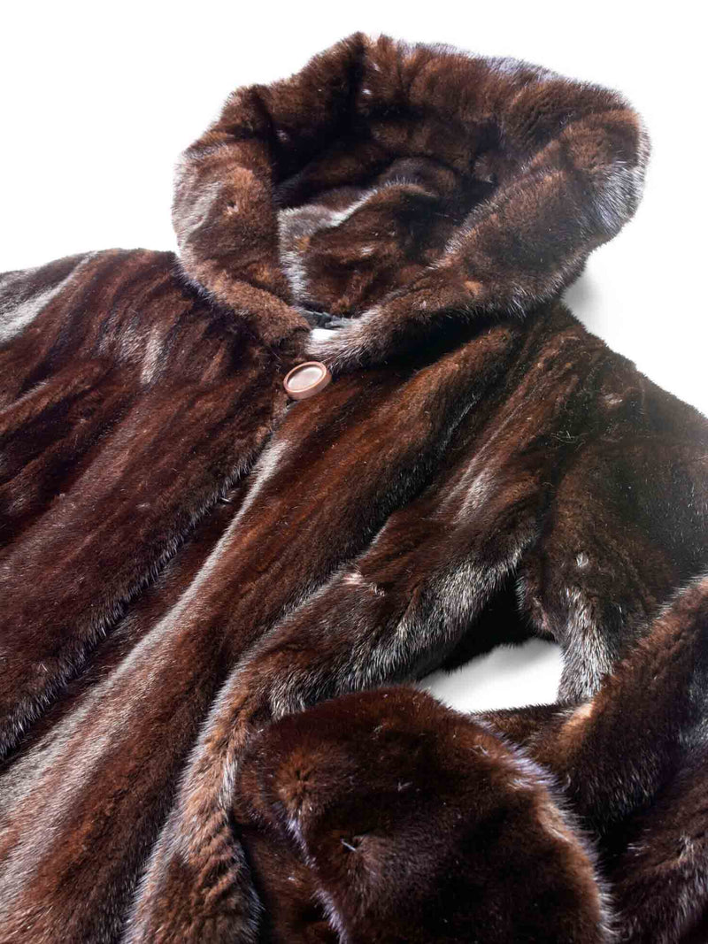 CODO Genuine Mink Fur Hooded Coat Brown-designer resale