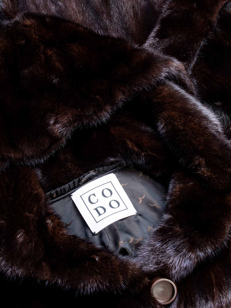 CODO Genuine Mink Fur Hooded Coat Brown-designer resale