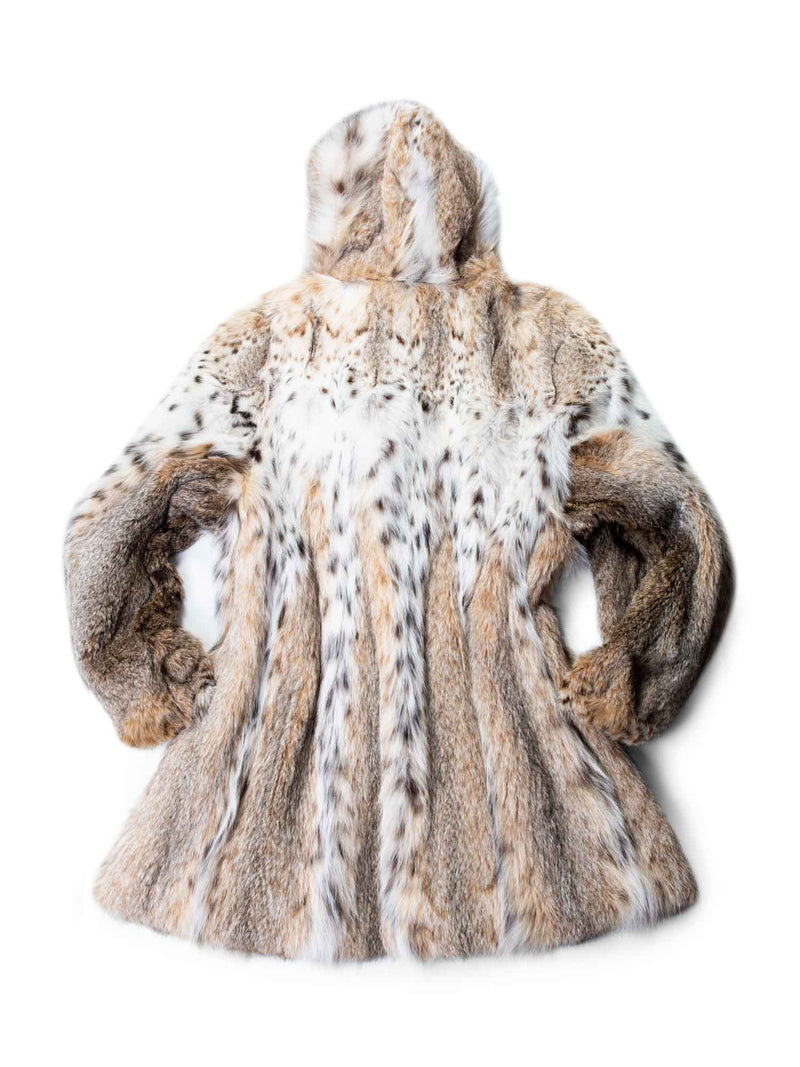 CODO Lynx Fur Hood Pom Pom Short Coat White Beige-designer resale