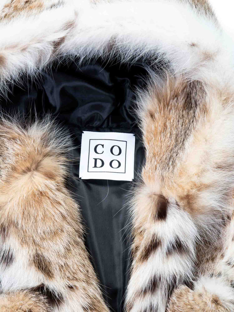 CODO Lynx Fur Hood Pom Pom Short Coat White Beige-designer resale