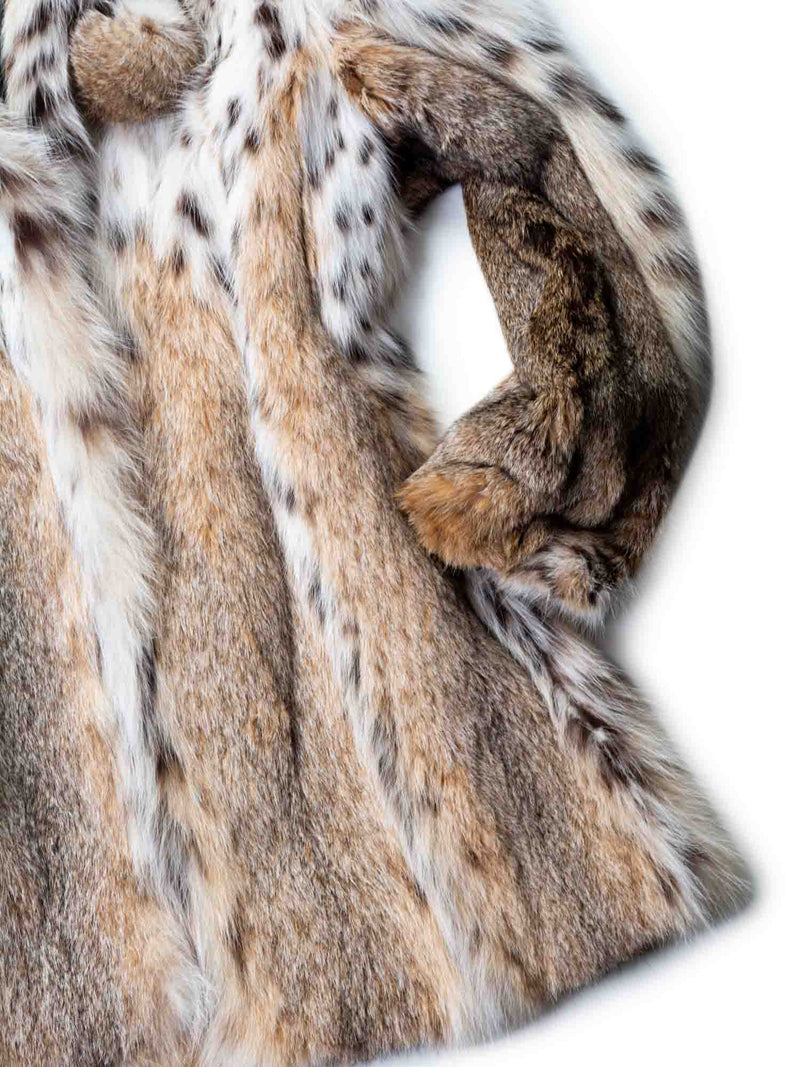 CODO Lynx Fur Hood Pom Pom Short Coat White Beige-designer resale