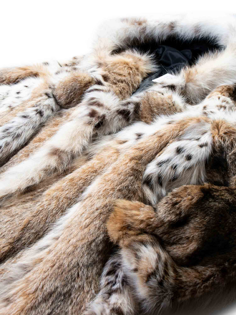 CODO Lynx Fur Hood Pom Pom Short Coat White Beige-designer resale