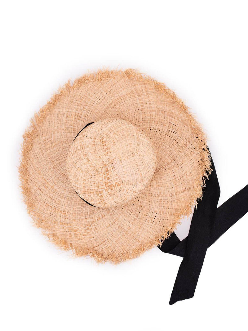 CODO Natural Woven Straw Sun Hat Black Chin Tie-designer resale