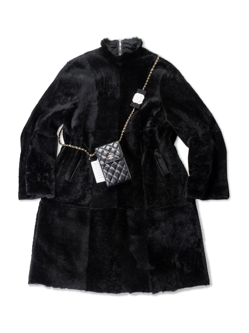 CODO Refashioned Shearling Dress Waterproof Coat Black-designer resale