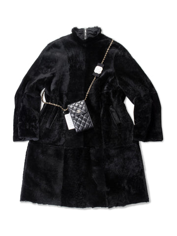 CODO Refashioned Shearling Dress Waterproof Coat Black-designer resale