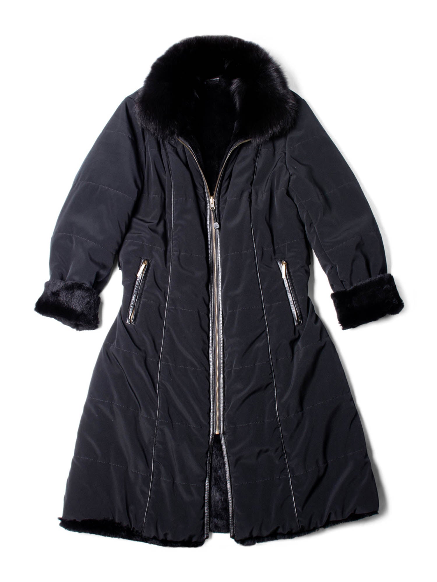 CODO Reversible Genuine Fur Parka Coat Black-designer resale