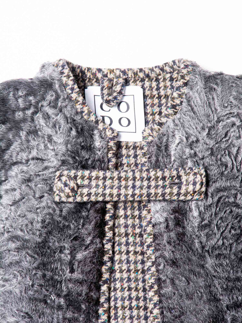 CODO Reversible Houndstooth Curly Lamb Cape Grey-designer resale