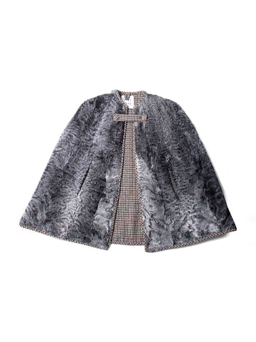CODO Reversible Houndstooth Curly Lamb Cape Grey-designer resale