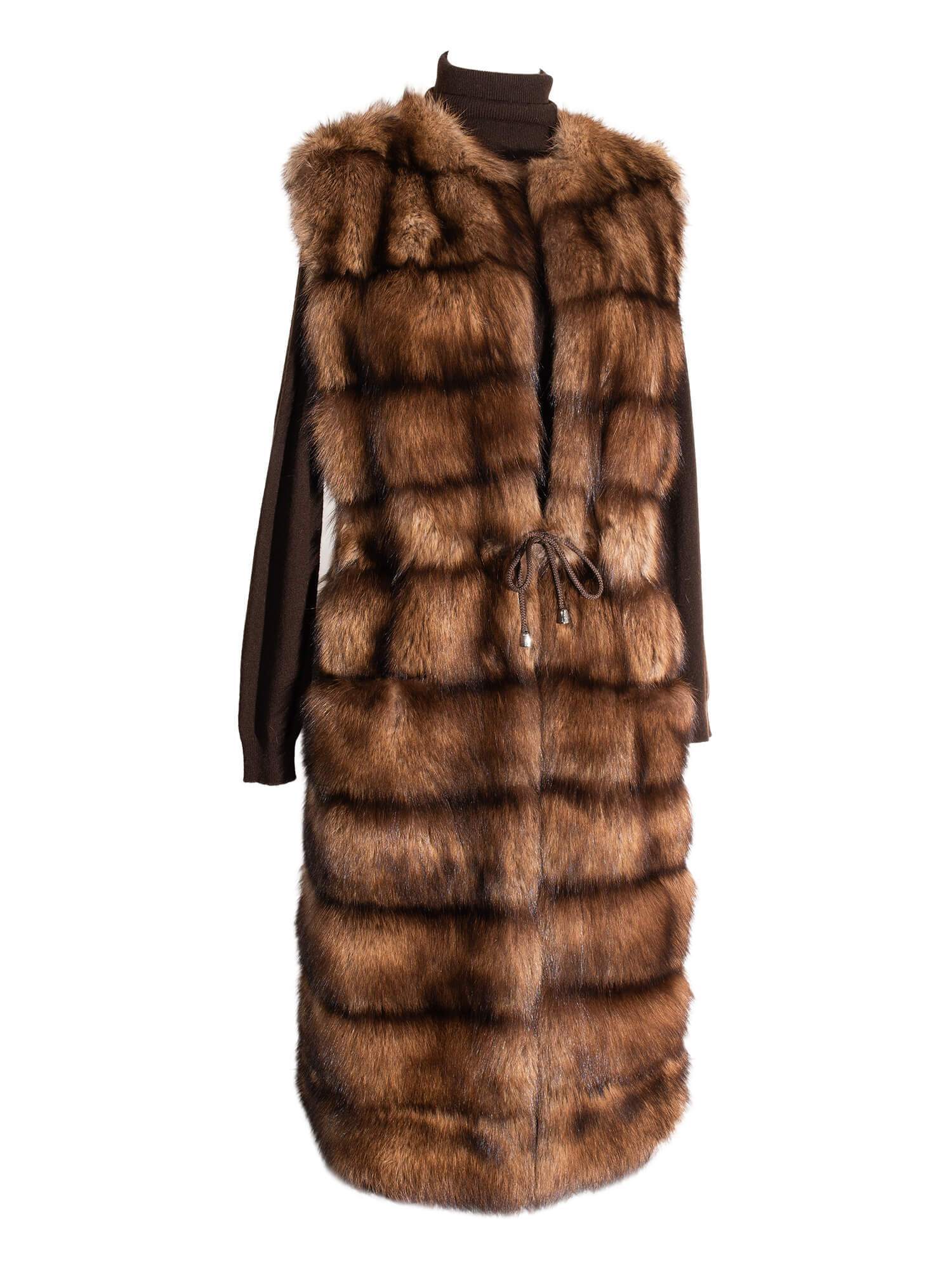 CODO Runway Genuine Sable Fur Long Vest Brown