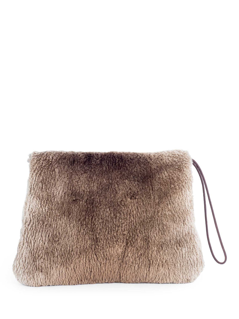 CODO Sheared Beaver Fur Hand Muff Clutch Taupe-designer resale