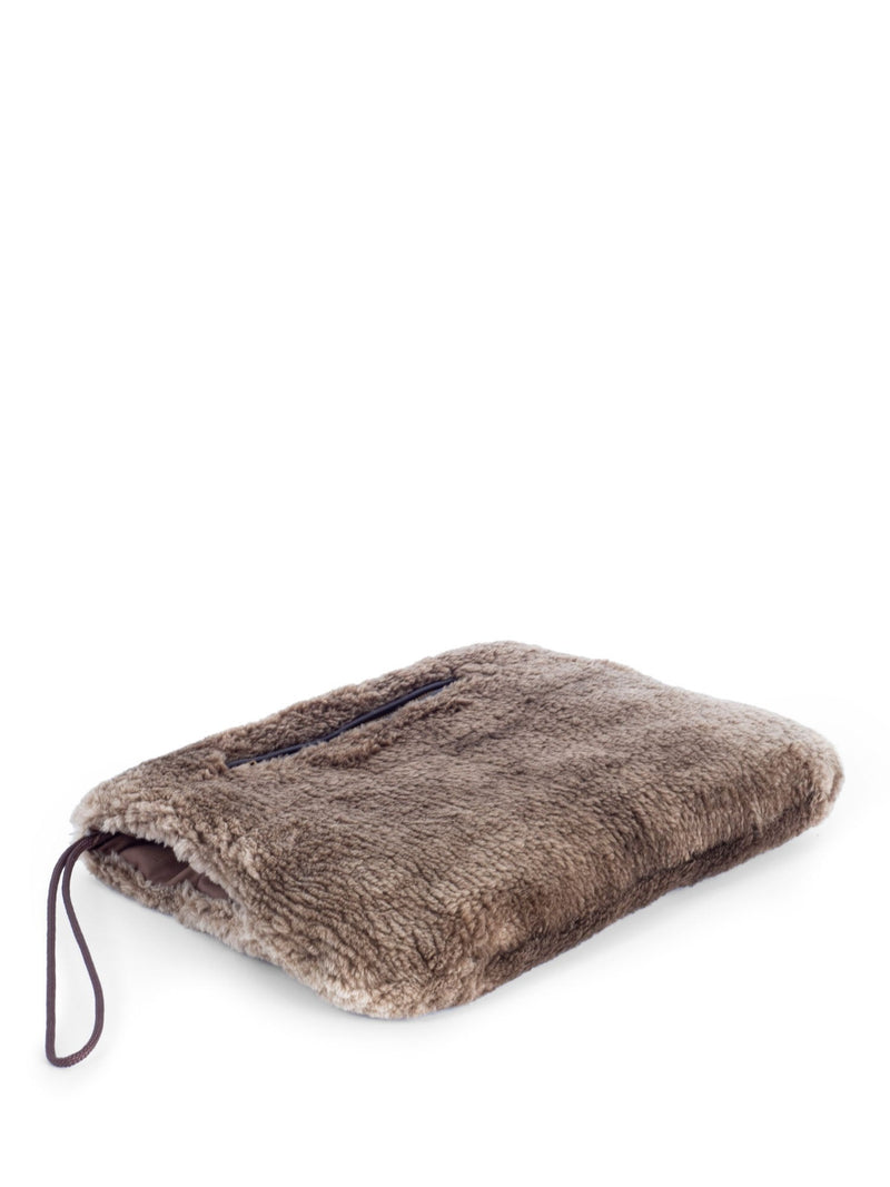 CODO Sheared Beaver Fur Hand Muff Clutch Taupe-designer resale