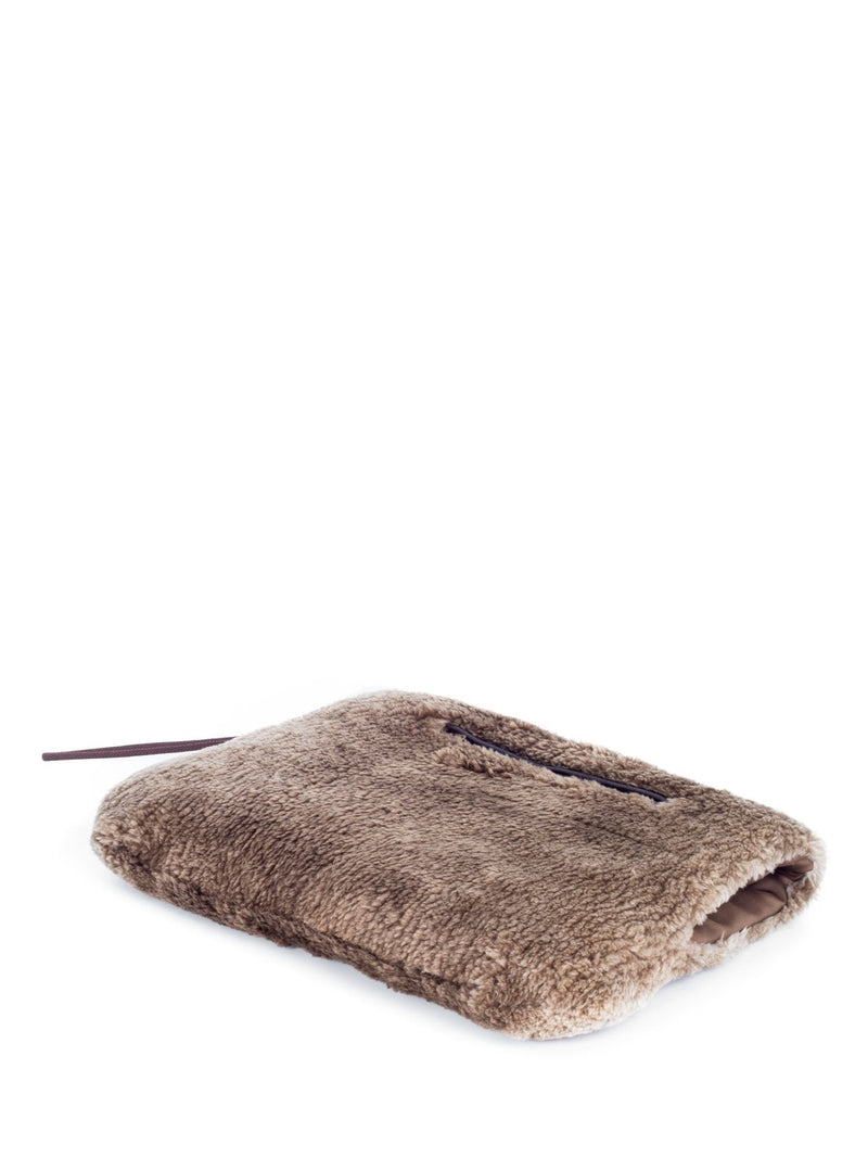 CODO Sheared Beaver Fur Hand Muff Clutch Taupe-designer resale
