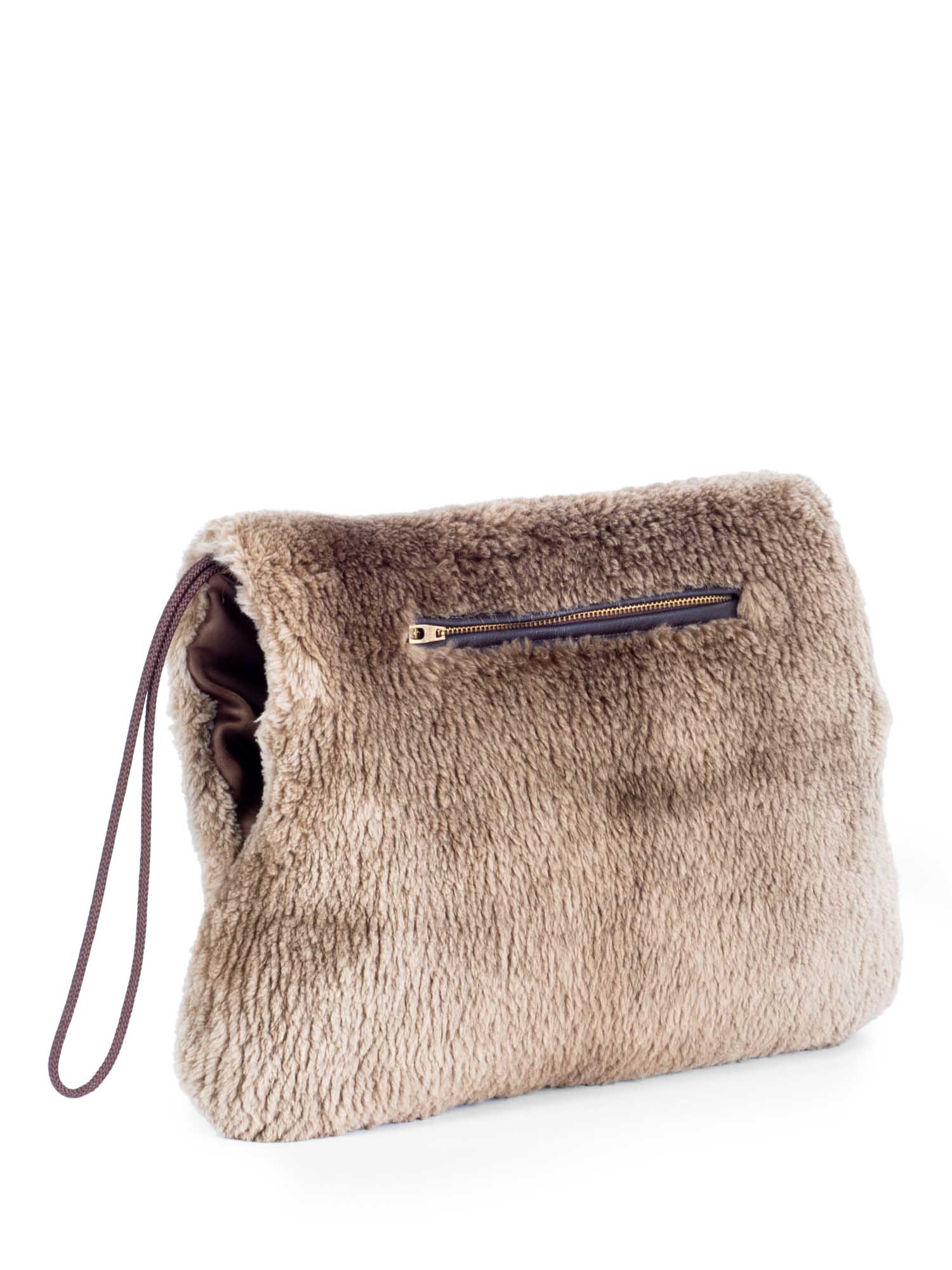 CODO Sheared Beaver Fur Hand Muff Clutch Taupe-designer resale