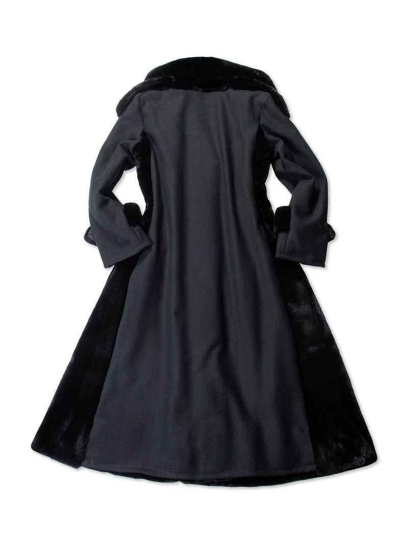 CODO Sheared Fur Wool A-Line Trench Coat Black-designer resale