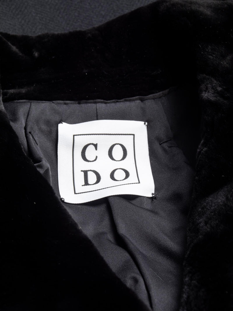 CODO Sheared Fur Wool A-Line Trench Coat Black-designer resale