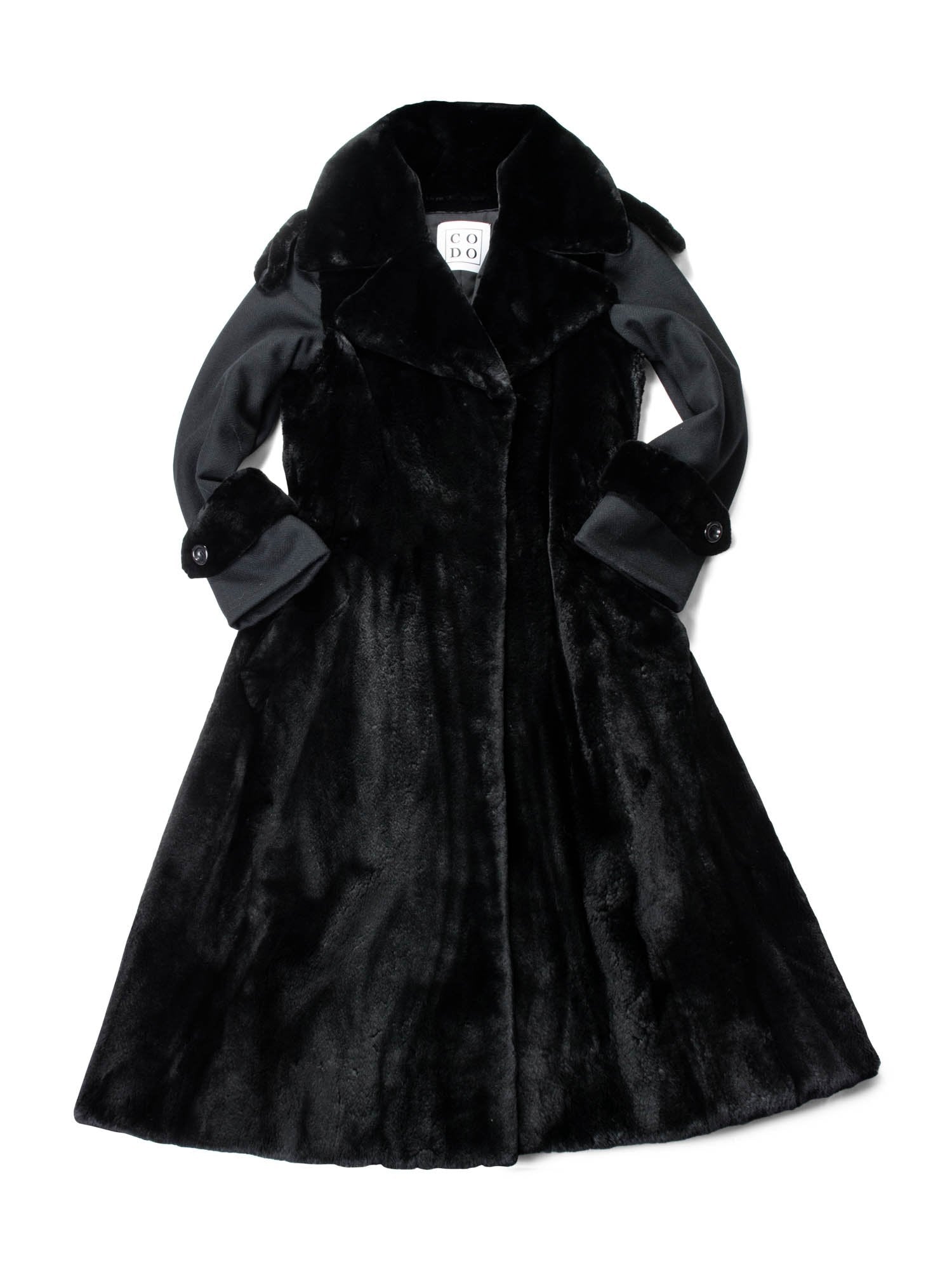 CODO Sheared Mink Wool A-Line Trench Coat Black