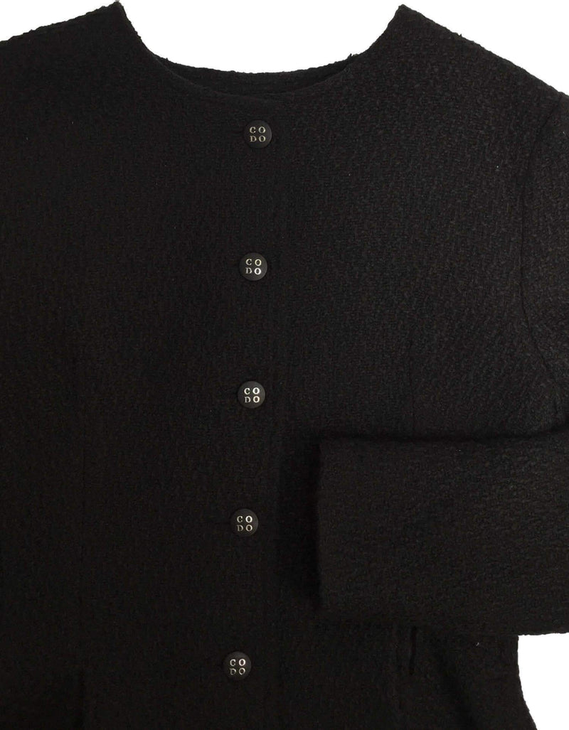 CODO Tweed Fitted High Low Ruffled Jacket Black-designer resale