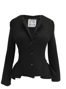 CODO Tweed Fitted High Low Ruffled Jacket Black-designer resale