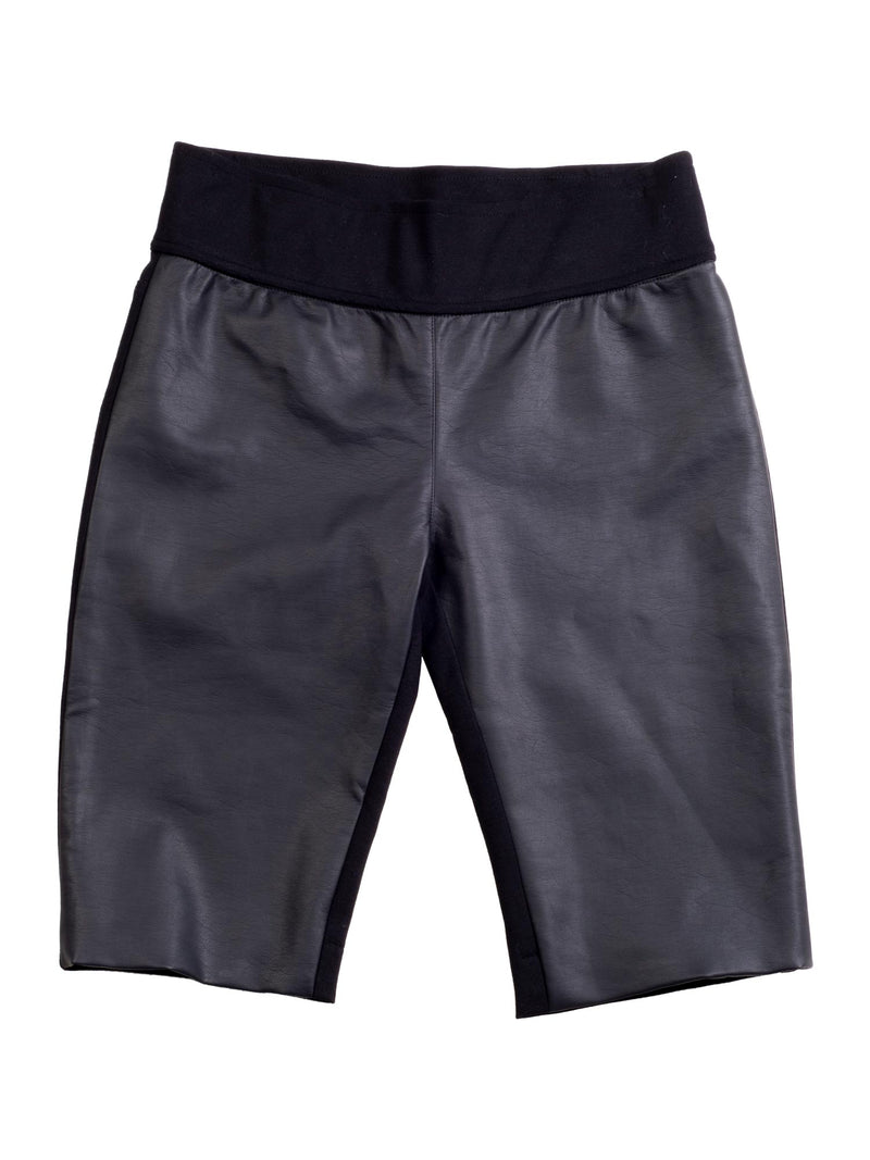 CODO Vegan Leather Mid Rise Paneled Biker Shorts Black