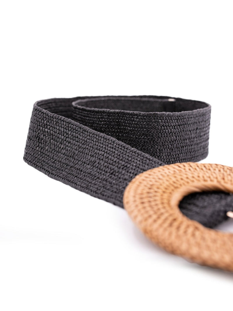 CODO Woven Rattan Waist Belt Round Buckle Black-designer resale
